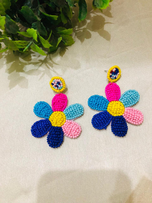 Colourful Beaded Flower Earrings