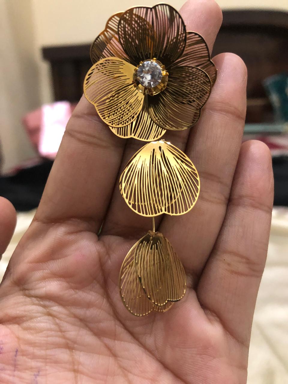 Golden Blossom Elegance | Statement Floral Dangle Earrings