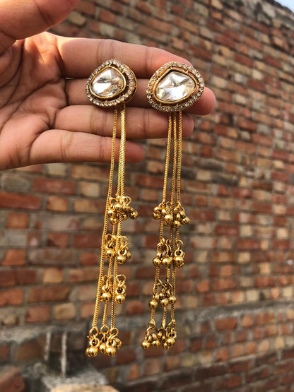 Kashmiri Golden Grace Mirror Drop Earrings