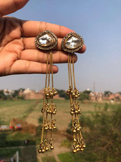 Kashmiri Golden Grace Mirror Drop Earrings