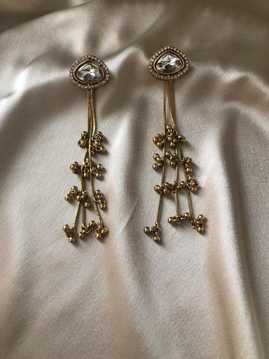 Kashmiri Golden Grace Mirror Drop Earrings