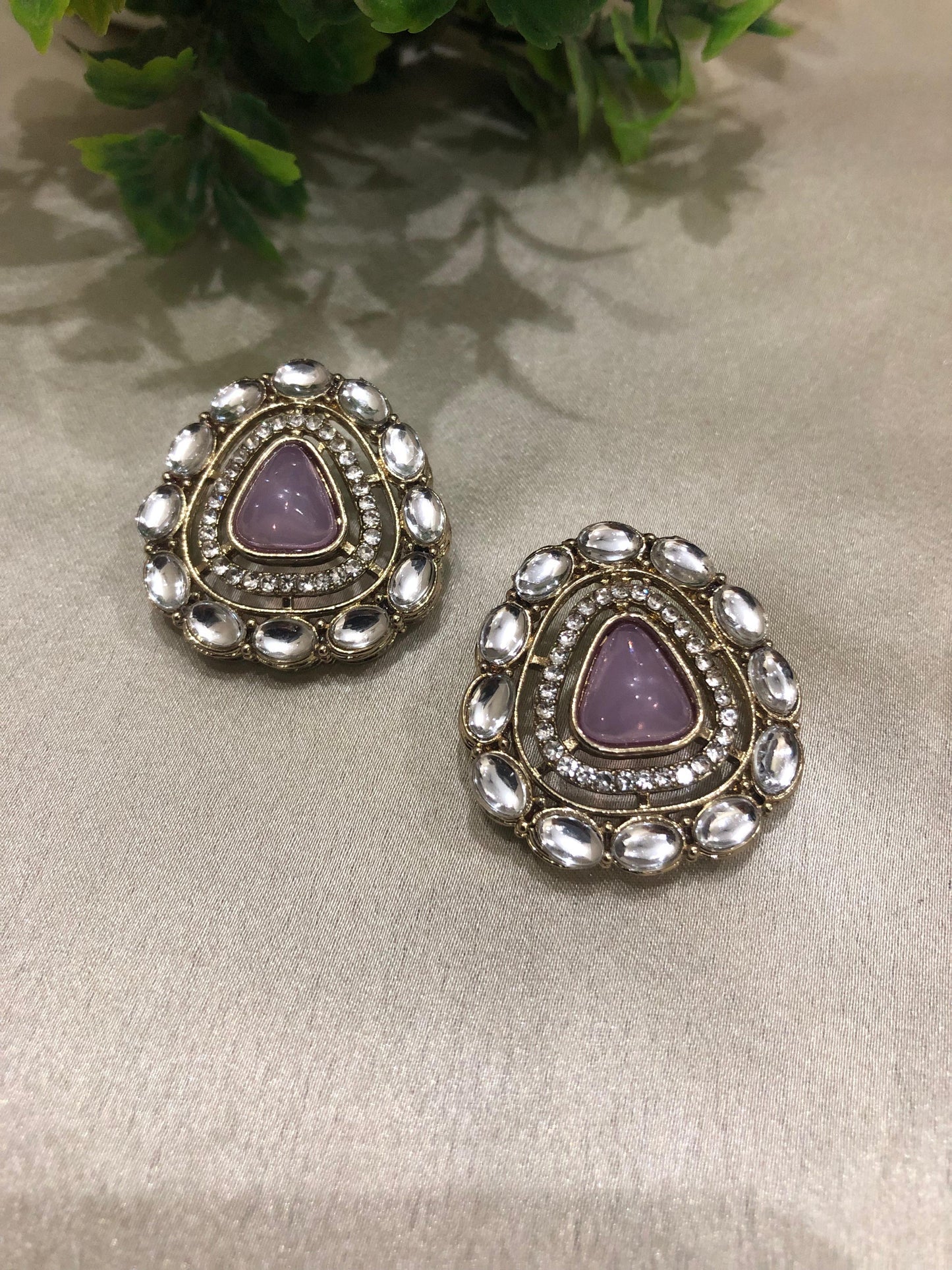 Royal Lavender Shine | Elegant Silver-Toned Stone Stud Earrings