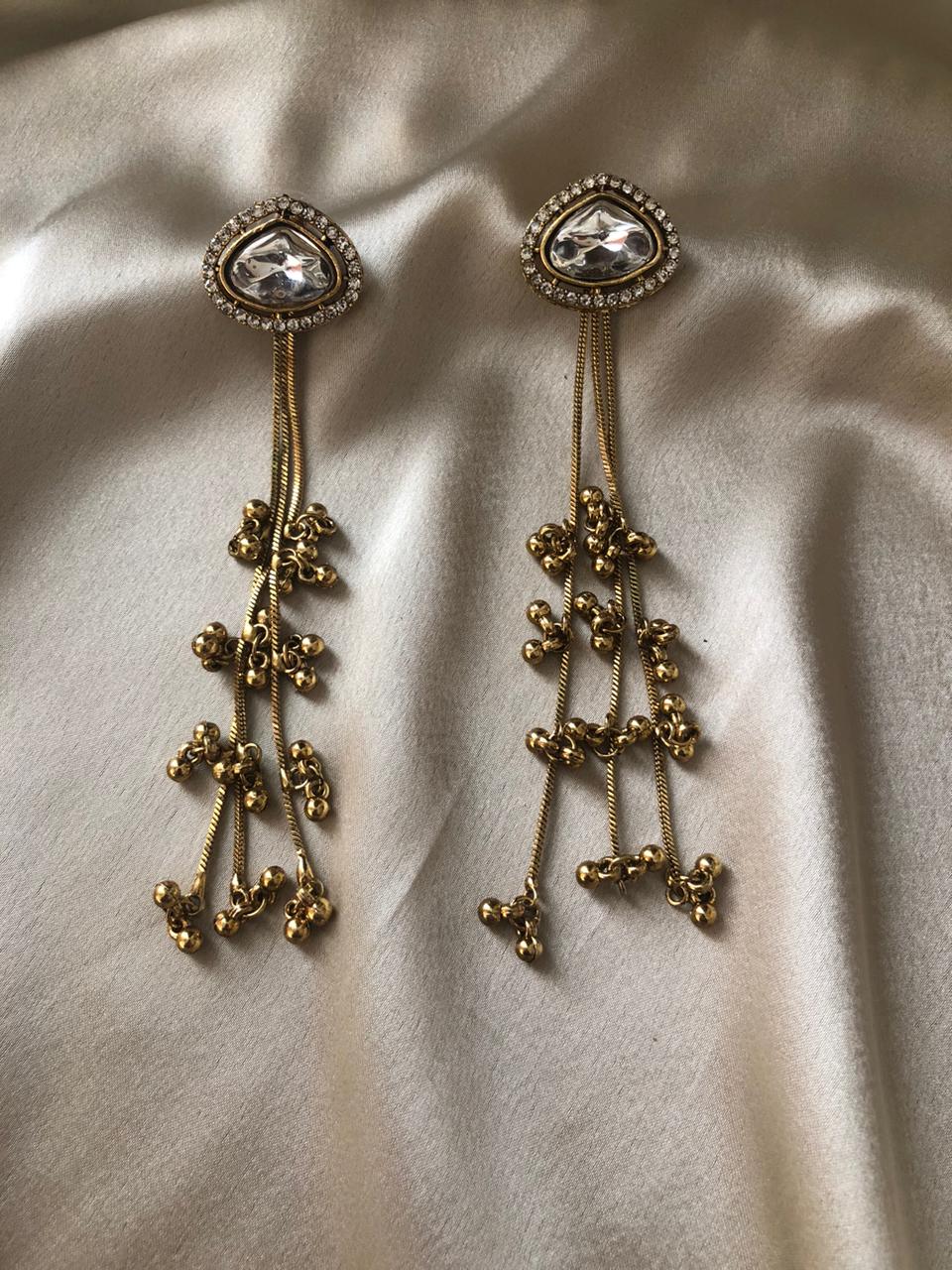 Kashmiri Golden Grace Mirror Drop Earrings