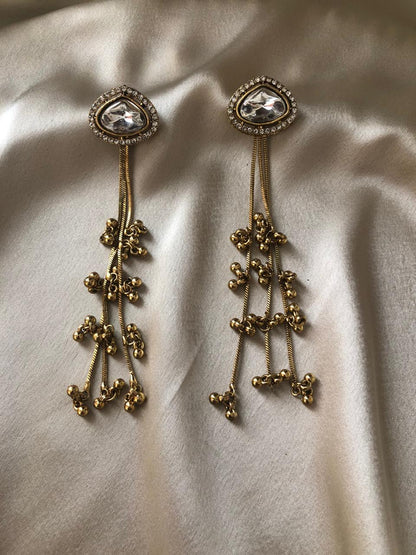Kashmiri Golden Grace Mirror Drop Earrings