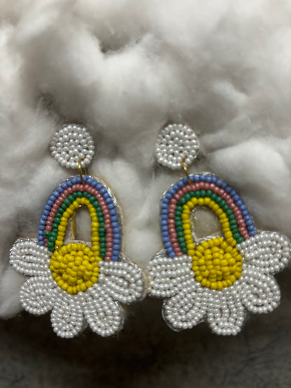 Rainbow Bloom Beaded Earrings