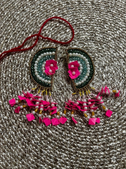 Rang Leheriya Beaded Jhumka Loops