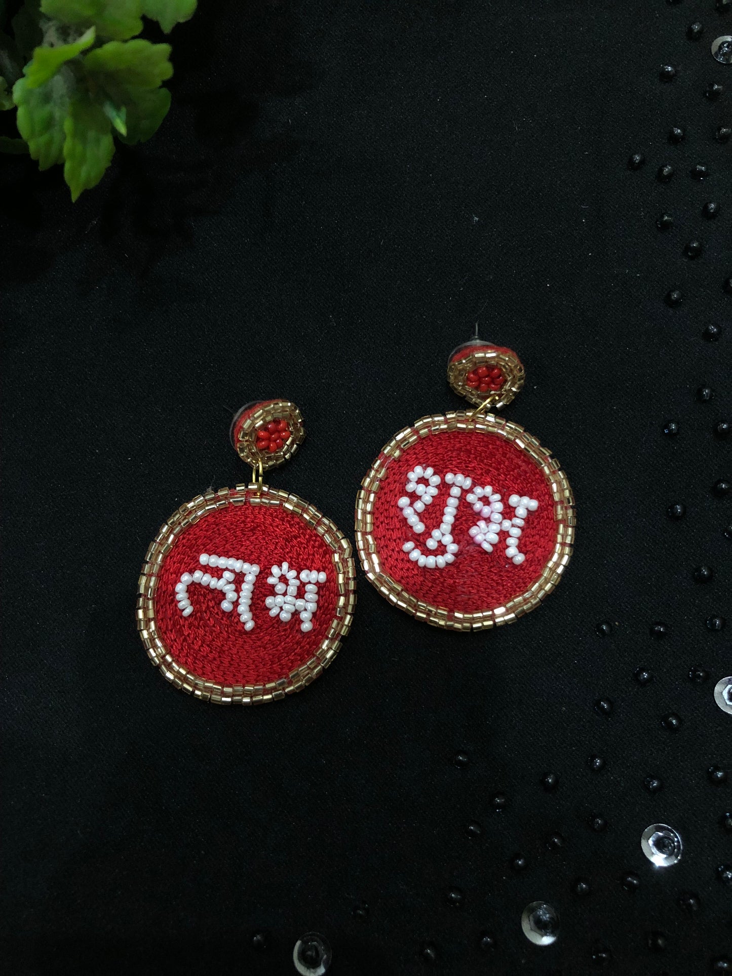 Handmade Shubh Labh Beaded Earrings – Symbol of Prosperity & Positivity