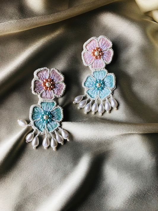 Pearl Blossom Elegance: Handcrafted Floral Drop Earrings