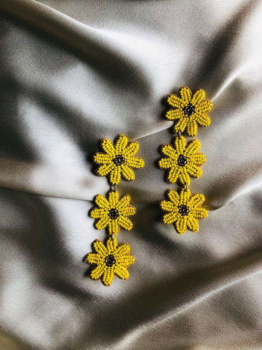 Triple-Layer Floral Beaded Earrings
