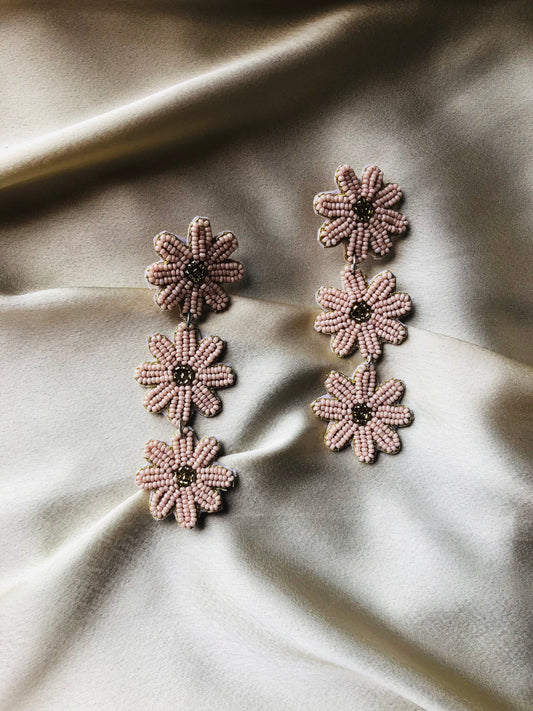 Triple-Layer Floral Beaded Earrings