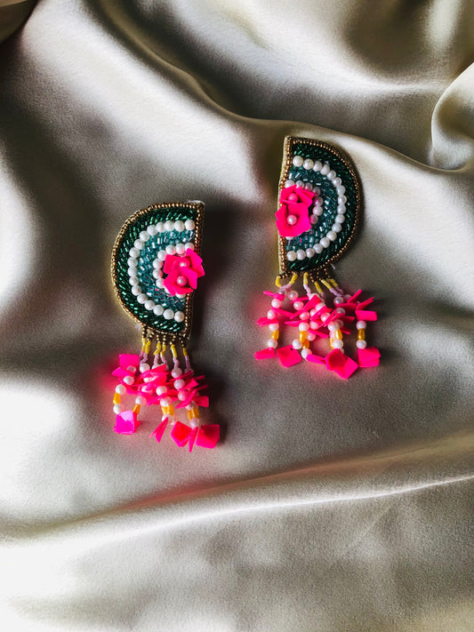 Rang Leheriya Beaded Jhumka Loops