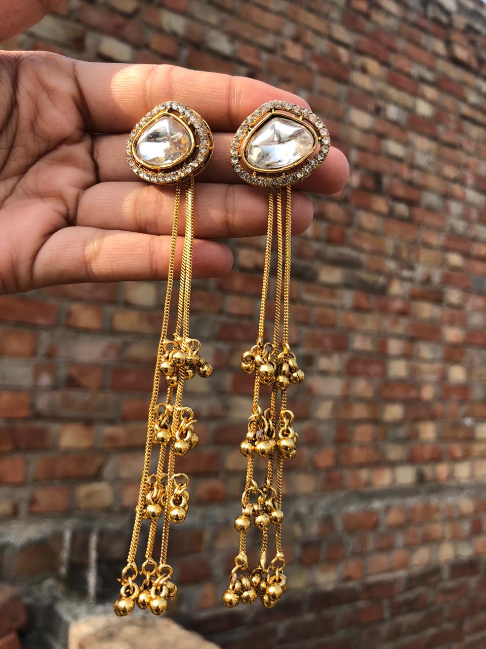 Kashmiri Golden Grace Mirror Drop Earrings