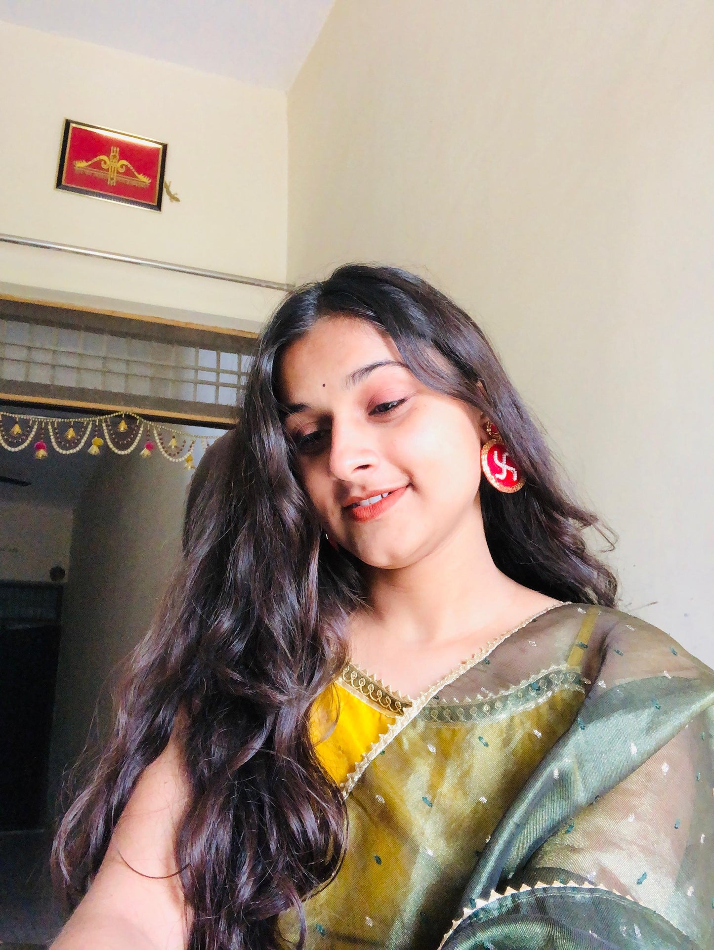 Divine Swastik Red Beaded Handmade Earrings | Traditional Festive Ethnic Jewellery for Women