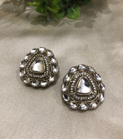 Royal Lavender Shine | Elegant Silver-Toned Stone Stud Earrings