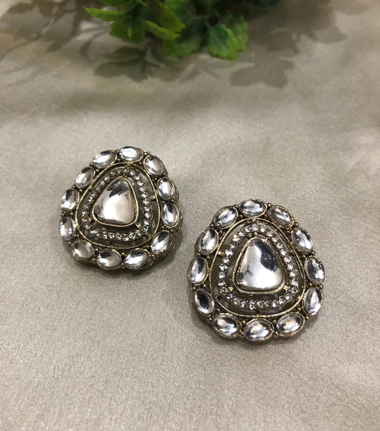 Royal Lavender Shine | Elegant Silver-Toned Stone Stud Earrings