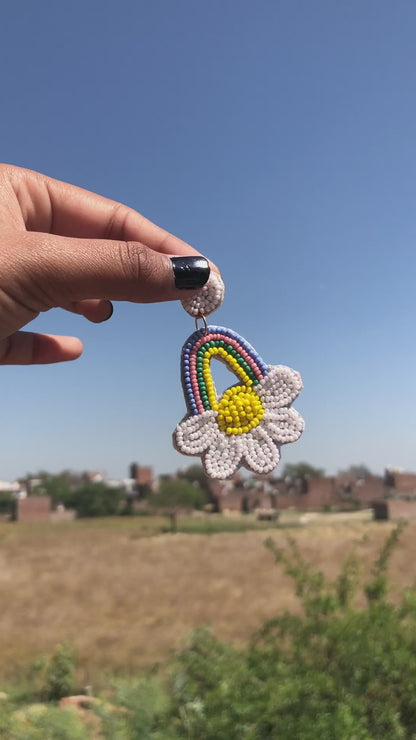 Rainbow Bloom Beaded Earrings